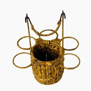 Boho Wicker Rattan Wine Bottle & Glasses Holder Carrier